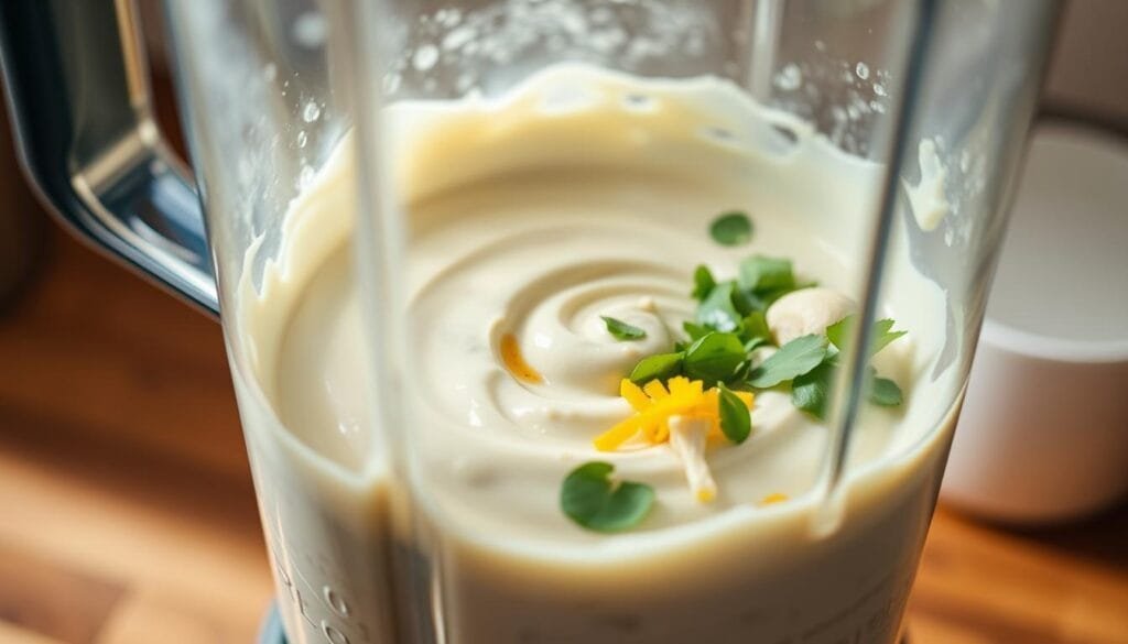 Blending cashews for creamy vegan dressing