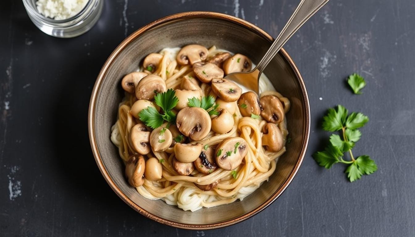 Plant-based mushroom stroganoff