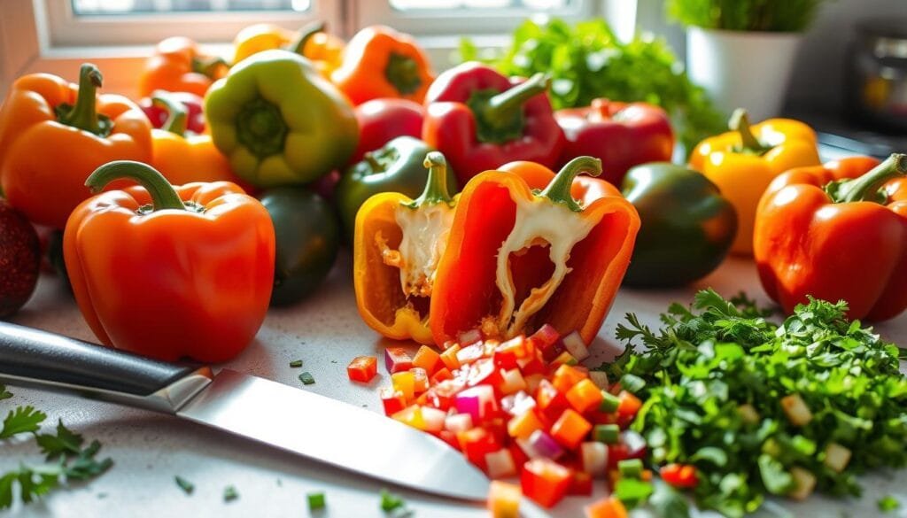Preparing bell peppers