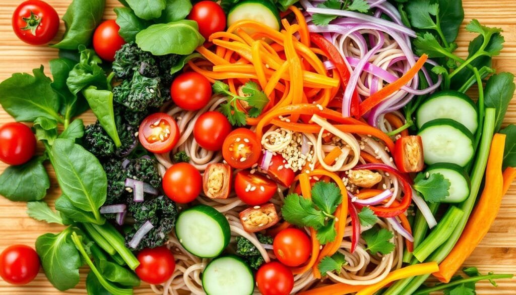 Seasonal Produce for Vegan Soba Noodle Salad