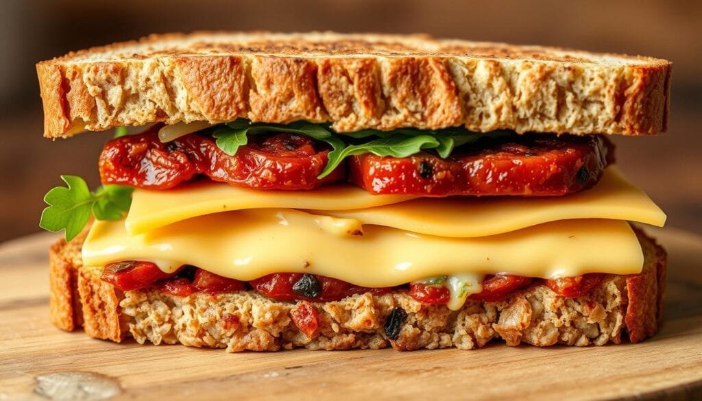 Vegan cheese on sandwich