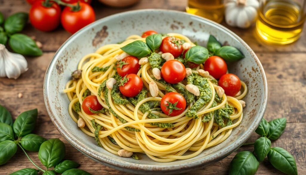Vegan pesto pasta dish