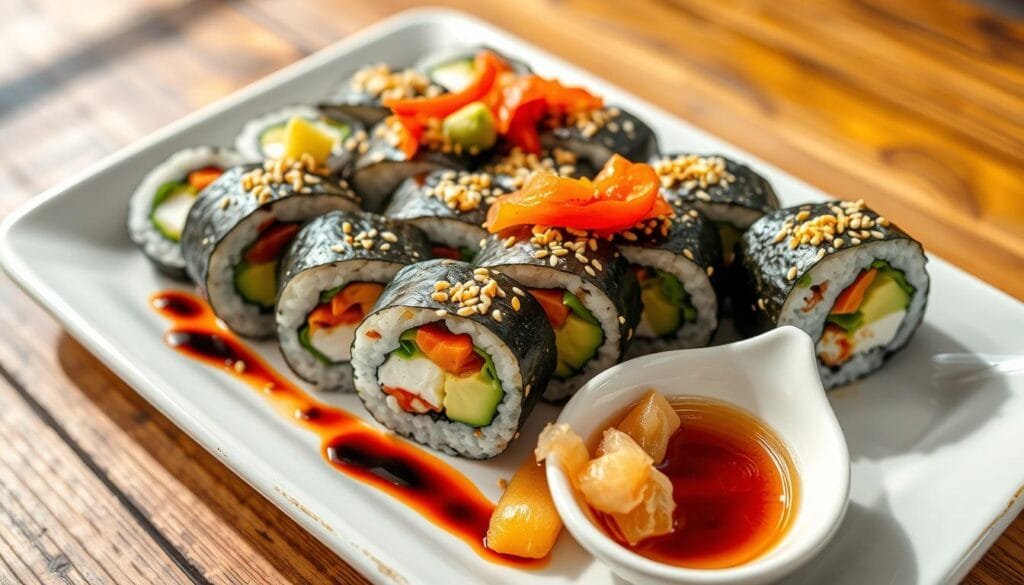 Vegan sushi rolls with avocado