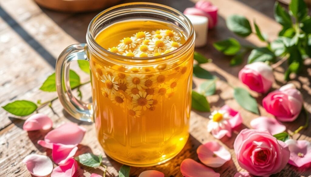 chamomile and rose petal hair rinse